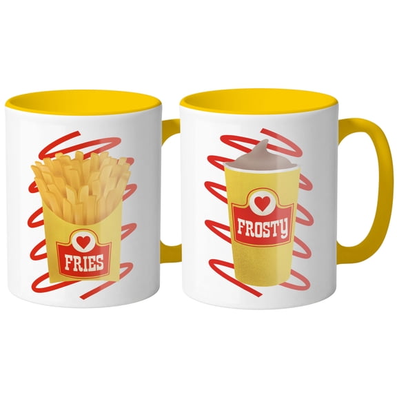 Frosty and Fries Best friends Coffee Mug 11oz Duo Set Yellow