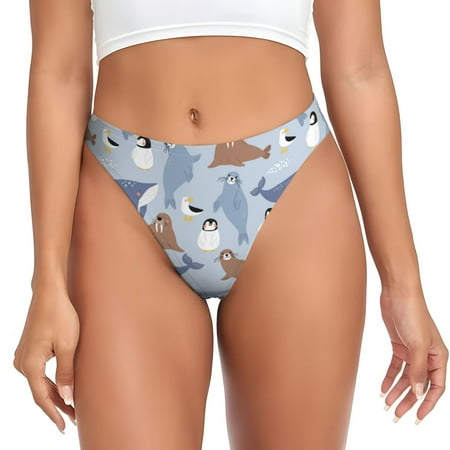 Adobk Seal Fox Seagull Whales Print Seamless Women Underwear Thongs No Show Ladies Thong No Line Breathable Comfortable Panties Undies for Women-4X-Large