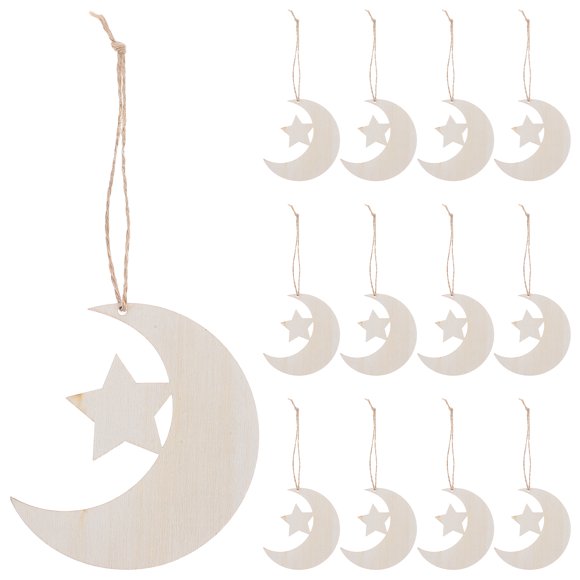 Shisuyan 40 Pcs Découpes en Bois Non Finies Lune Étoile - Tranches de Bois Naturel Vierges pour Bricolage Décorations de Baby Shower - Projets de Peinture pour Chambre de Bébé
