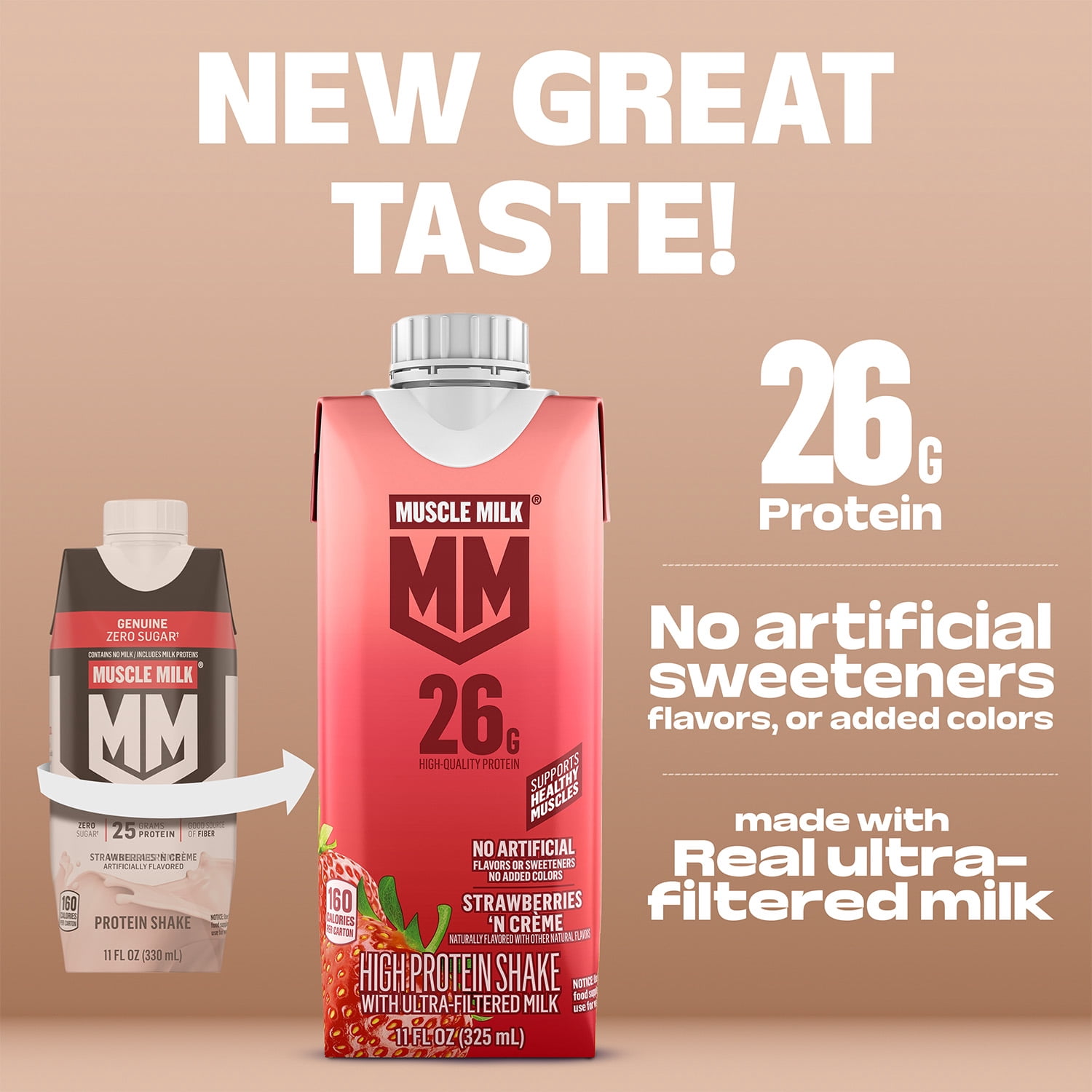 Muscle Milk 26g High Protein Shake, Strawberries N Creme, Ultra- Filtered Milk  11 fl oz, 12 pack