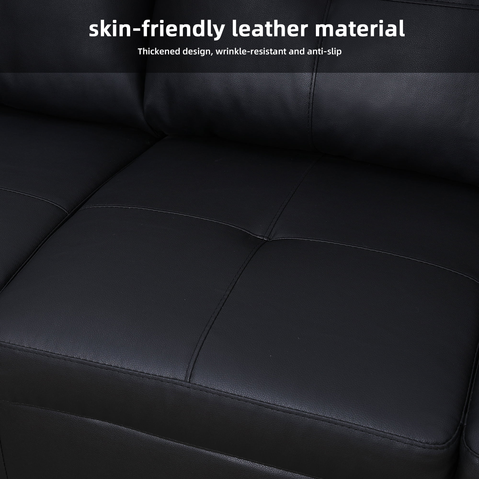 MAYEERTY 97.5" Faux Leather Sectional Sofa, 3-Piece Modular Couch Sofa Set with Ottoman, Black (Left)