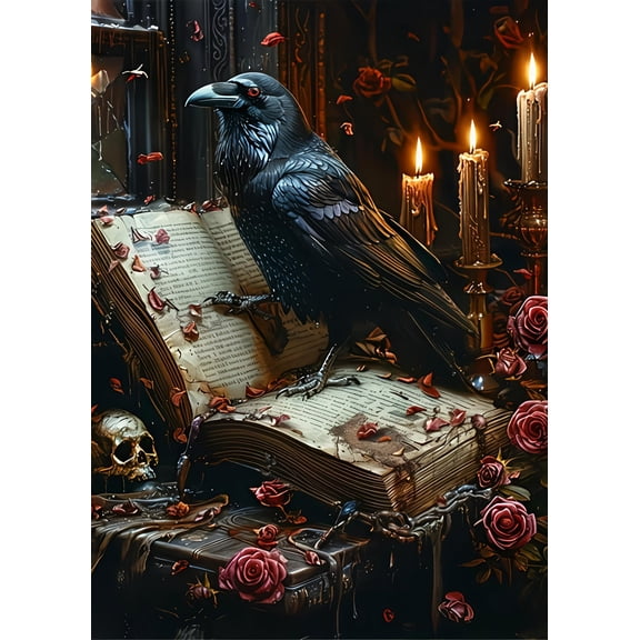Halloween Crow Diamond Art Painting Kits for Adults, 5D DIY Full Drill Diamond Painting Dots for Home Wall Decor 12 x 16 Inch