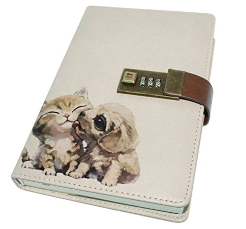B6 Size CC-US PU Leather Notebook with Combination Lock Pen Holder Diary Journal Sketchbook Notepad Planner 224 Pages 