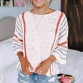 thumbnail image 2 of Htigea Womens Crewneck 3/4 Sleeve Sweaters Knitted Striped Pullover Tops Lightweight Soft Comfy Short Sweater White XXXL, 2 of 6