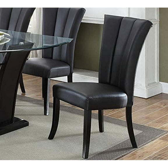Set of 2 Modern Black Faux Leather Dining Chairs