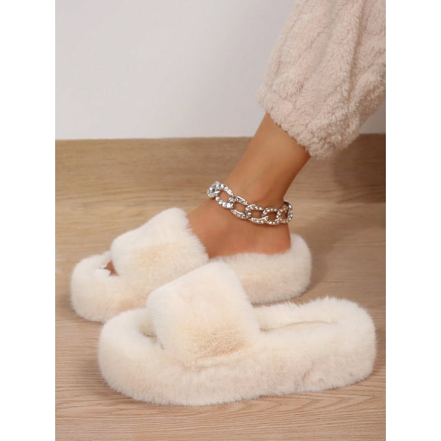 Women's Fashionable Plush Indoor Solid Color House Slippers, Keep Warm