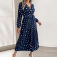 thumbnail image 4 of BAETEUY Women Long Sleeve Dress V-Neck Polka Dot Dress with Tie Waist, 4 of 7