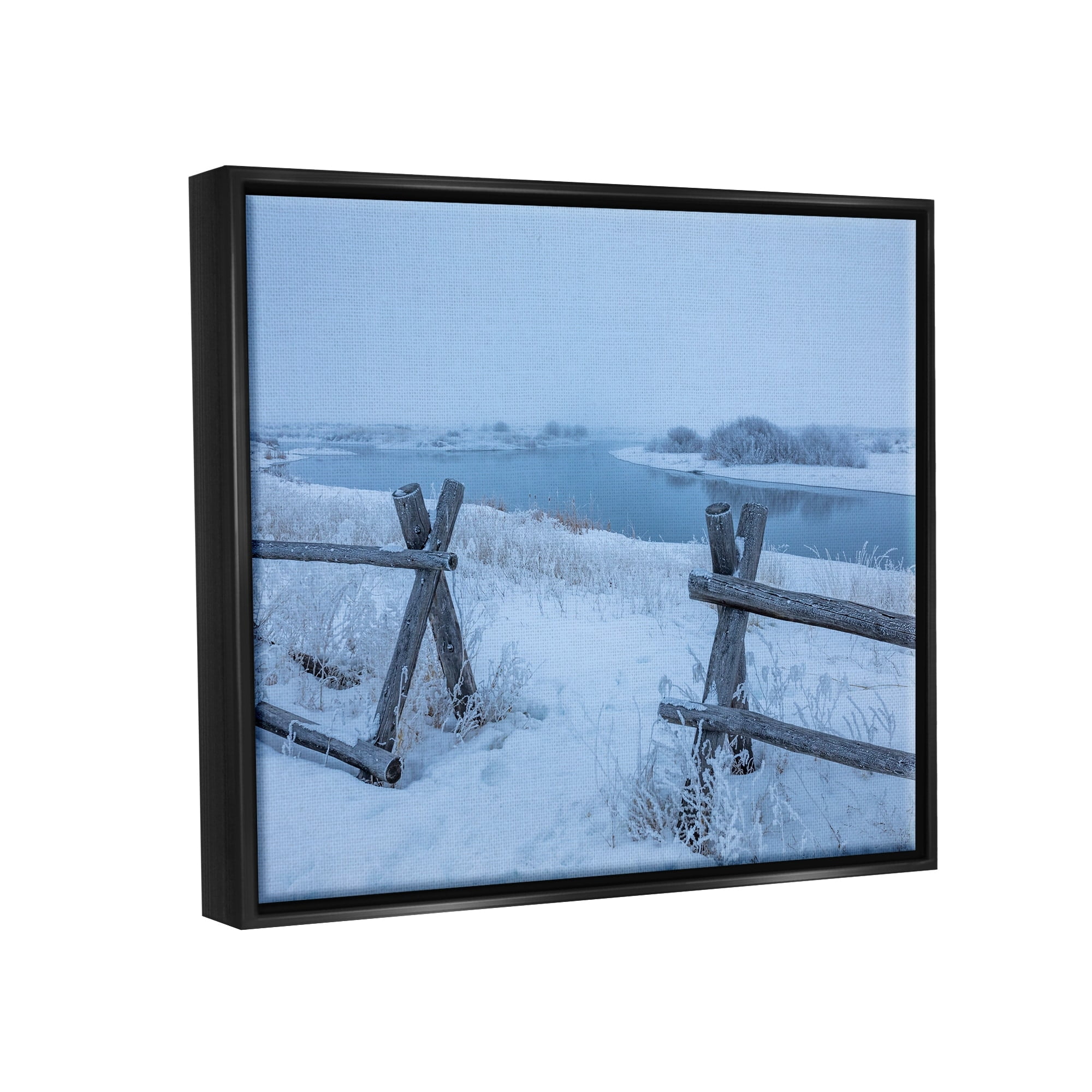 Stupell Industries Snow Covered Fields Country Fences Winter Landscape Photograph Jet Black Floating Framed Canvas Print Wall Art, Design by Steve Smith