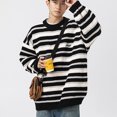 thumbnail image 4 of Wancir Men's Vintage Striped Sweater Oversized Knitted Pullover Crewneck Long Sleeve Colorblock Jumper Tops, 4 of 5