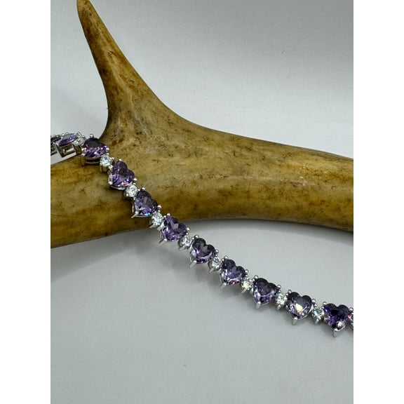 Bluebelljewels Heart Cut Amethyst 14K White Gold Finish Silver Tennis Bracelet