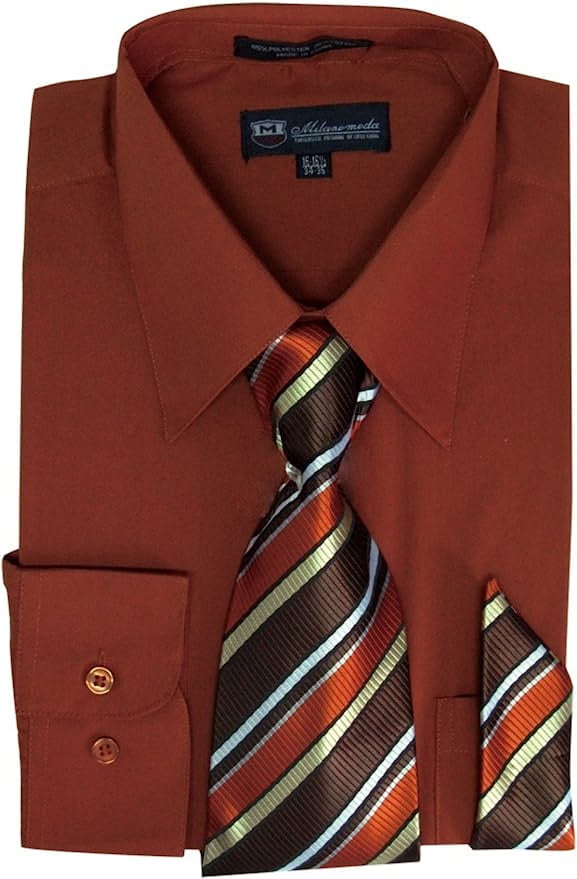 Adele Ross Men's Long Sleeve Dress Shirt With Matching Tie And Handkie