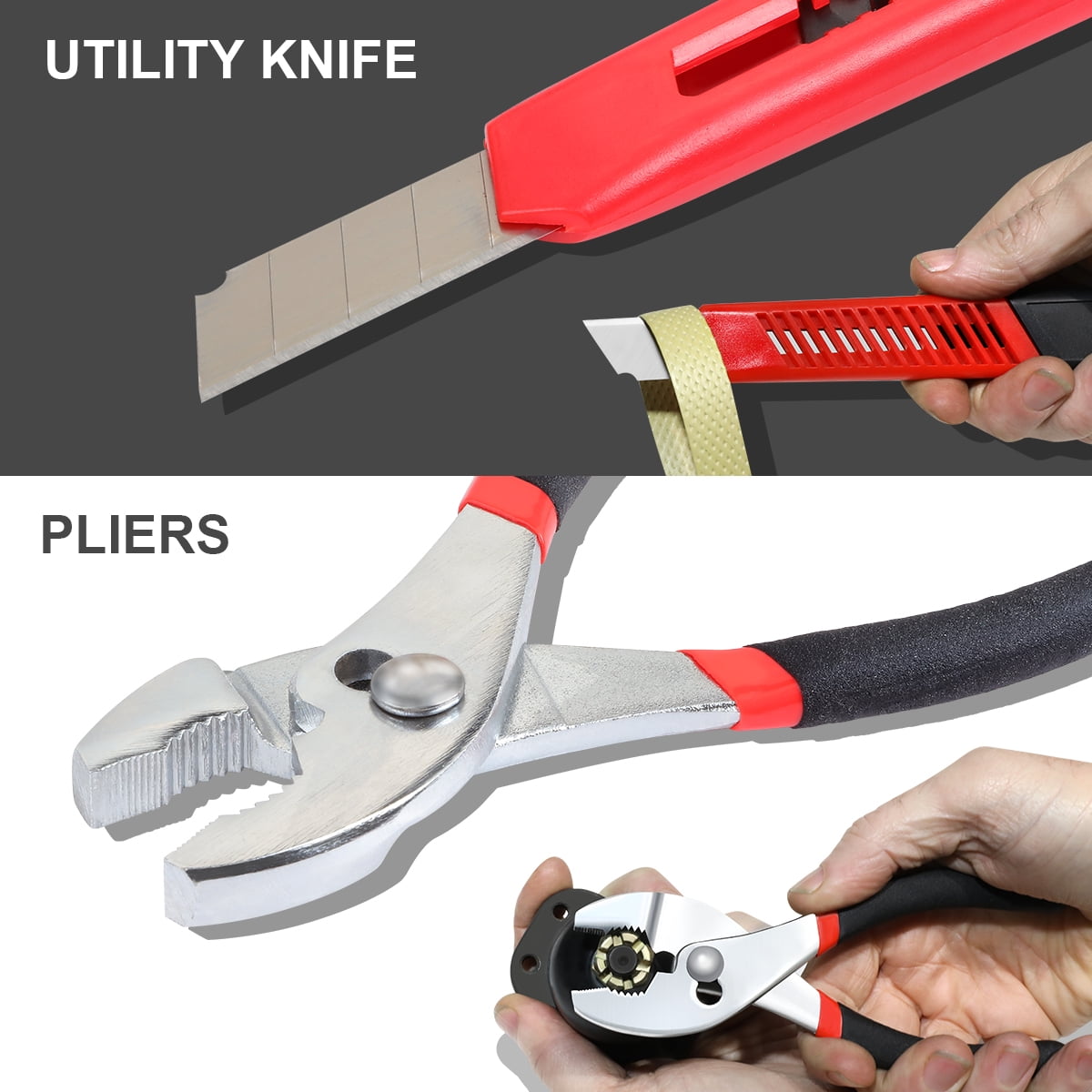 DNA Motoring 39-Piece Portable Tool Kit with Screwdriver, Pliers, Hammer, Hex Set - Red