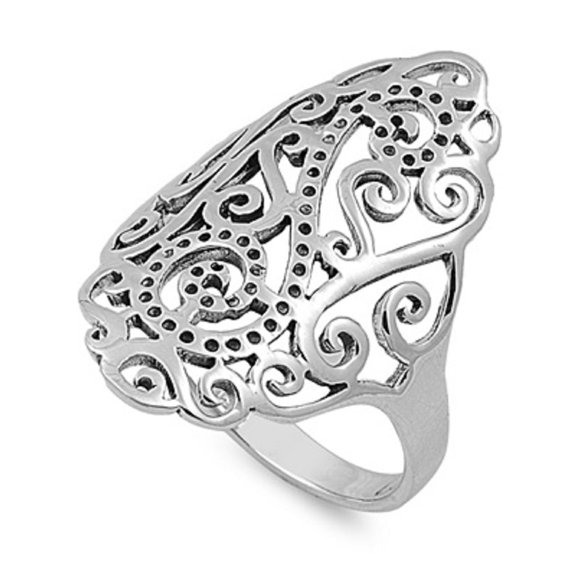 925 Sterling Silver Grand Filigree Ring Size 7