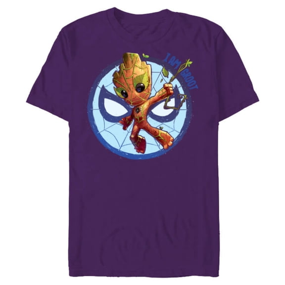 Marvel 85th Anniversary I Am Groot Spider-Man Impression - Short Sleeve Blended T-Shirt for Adults - Customized-Purple