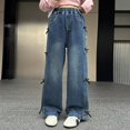 thumbnail image 7 of Krdevn Loose Fit Girls Denim Pants with Side Bow Straight Leg Trousers for Autumn for Everyday Wear,11-12 Years, 7 of 7