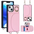 thumbnail image 2 of Jiahe Cover Case Design for iPhone 14 Pro Max, PU Leather Wallet Case With Adjustable Detachable Lanyard Crossbody Strap Ring Holder Kickstand Card Slot Shockproof Cover, Pink, 2 of 9
