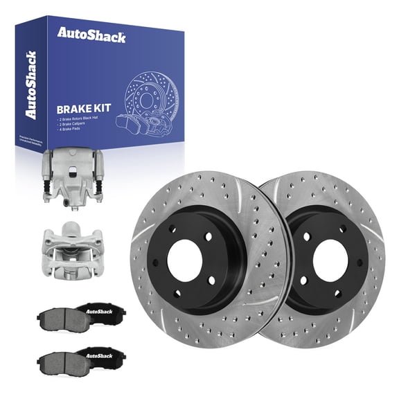 AutoShack Front Vented Drilled & Slotted E-Coated Brake Rotors   Ceramic Pads   Calipers 8-PC Brake Kit Replacement for 2007-2010 Nissan Altima ShadowGuard 11.65" (295.9 mm)