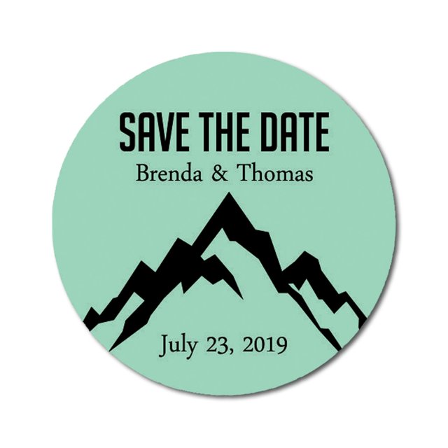 Darling Souvenir Round 45 Pcs Snowy Mountain Save The Date Stickers Personalized Bride Groom Names And Date Envelope Seals - Mint
