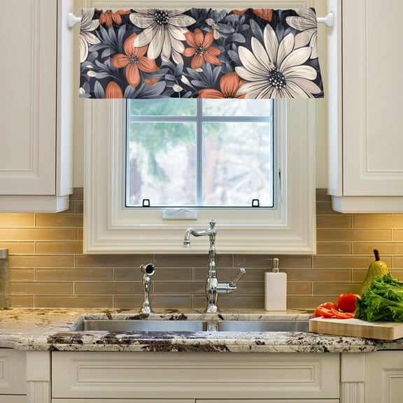 Flowers Leaves Floral Curtain Valances Farmhouse Design Window Treatment Decor Blackout Rod Pocket for Windows Living Room Kitchen 54" x 18"