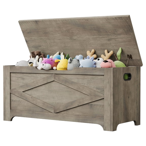 GOCAPTAIN Wooden Storage Bench, 39.4" Chest Organizer with Safety Hinges, 300 lbs Capacity, Toy Storage Chest for Bedroom, Entryway, Living Room, Washed Gray