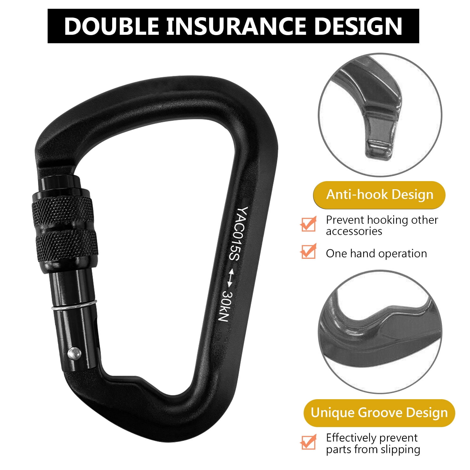 Aluminum Carabiner Clip, Heavy Duty Carabiners with Screw Gate 30kN D Ring Locking Carabiner for Hiking Camping Fishing and Outdoor Use(3 PCS)