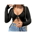 thumbnail image 2 of Liacowi Women Long Sleeve Cropped Top Long Sleeve Tie Up Slim Low Cut T-shirt Sexy Streetwear, 2 of 7