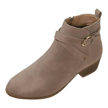

PLLFRLRT Womens Booties Low Heel Ankle Boots Comfortable Pointed Toe Booties Block Heel Ankle Booties Dressy Bootie(Grey 6)