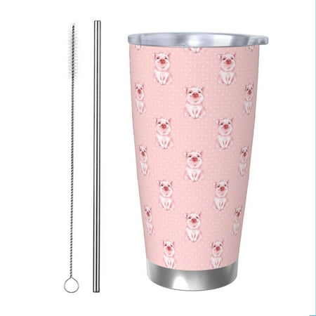 

Zeuib Pig Polka Dot Printed 20oz Stainless Steel Insulated Car Cup Stainless Steel Thermal Cup Vacuum Insulated Leak-proof Travel Mug Cup-Straw Two-piece Set