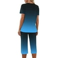 thumbnail image 6 of Feancey Cozy Pajama Sets for Women 2 Piece Loungewear Trendy Gradient Print Lounge Set Short Sleeve V Neck Tops and Capri Pant Sleepwear Two Piece Light Blue XL, 6 of 9