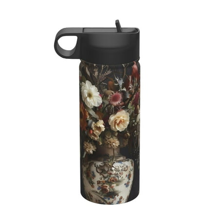 

Adobk Vintage Floral Vase A Print Water Bottle 18oz Sports Insulated Kettle for Cycling Gym Basketball Outdoor Suitable as a Present