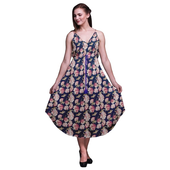 Bimba Floral Women Printed Sleeveless Midi Strappy Bohemian Beach Dress-Large