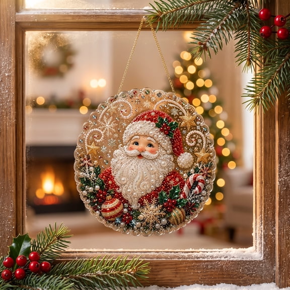 Christmas Pearl Diamond Painting Suncatcher Kit DIY Art for Adults (A)Christmas Pearl Diamond Art Kit 8 Inch Round Suncatcher With Pearl Drills Acrylic Lace Board Diy Window Decor Gift For Adults