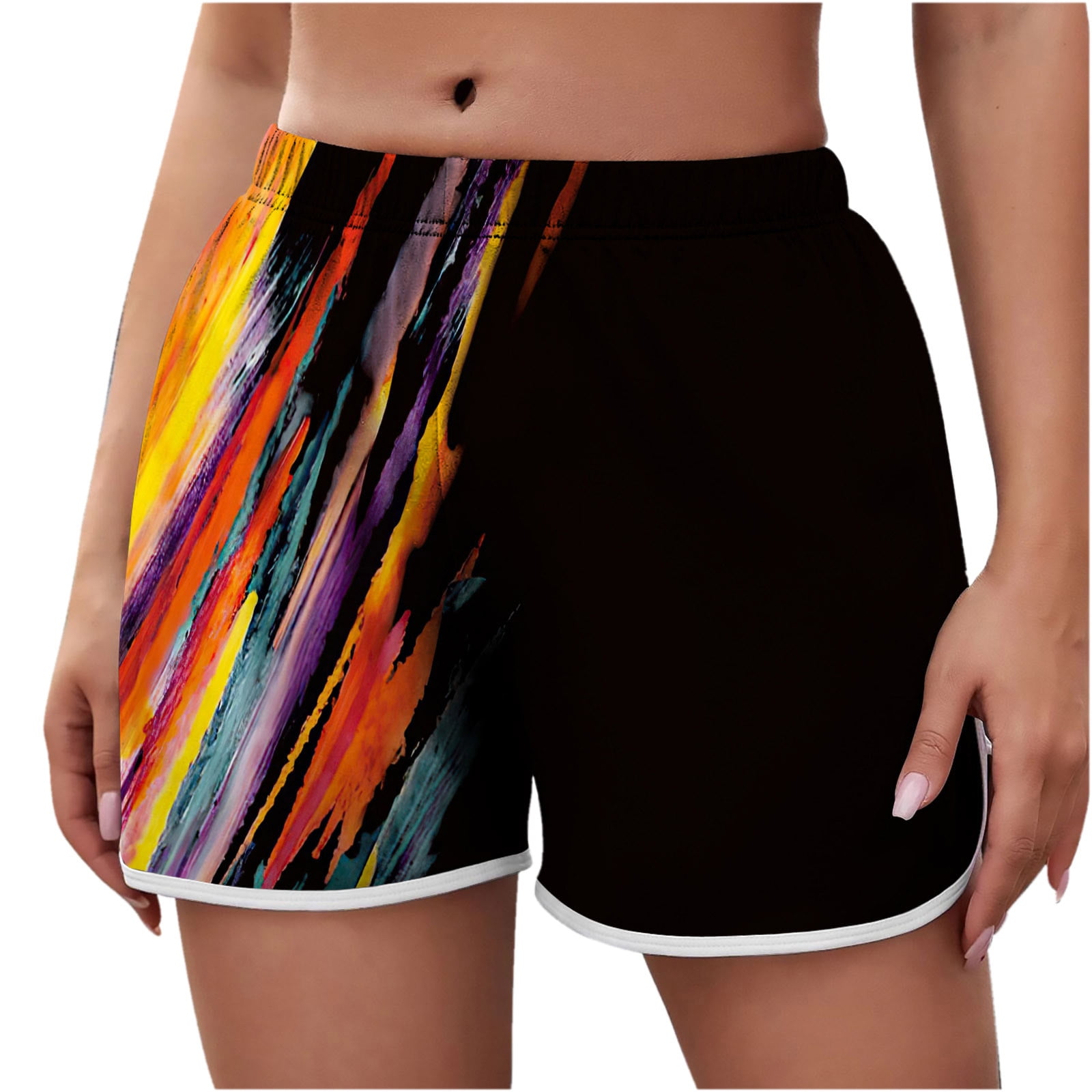 black shorts colorful striped shorts womens Black Shorts Colorful Striped Shorts Womens SMihono Shorts Women  Lightweight Shorts Casual Print Short Pants