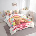 thumbnail image 3 of Feelyou Cute Funny Capibara Bedding Comforter Set 7pcs for Kid, Milk Tea Animal Queen Bedding Sets, Cartoon Watercolor Rainbow Reversible Queen Sheet Sets, Microfiber Bedroom Decor, 3 of 8