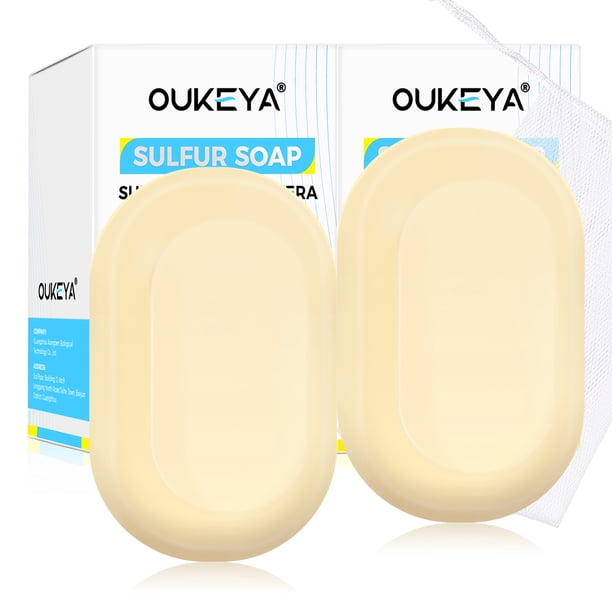 OUKEYA Jabón de Azufre, Barra de Baño Hipoalergénica con Sábila y Árbol de Té, Paquete de 2