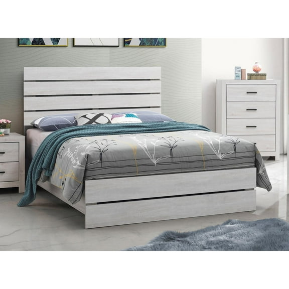 Newboti Furniture Coastal White Slatted Headboard Queen Panel Bed NO.72666