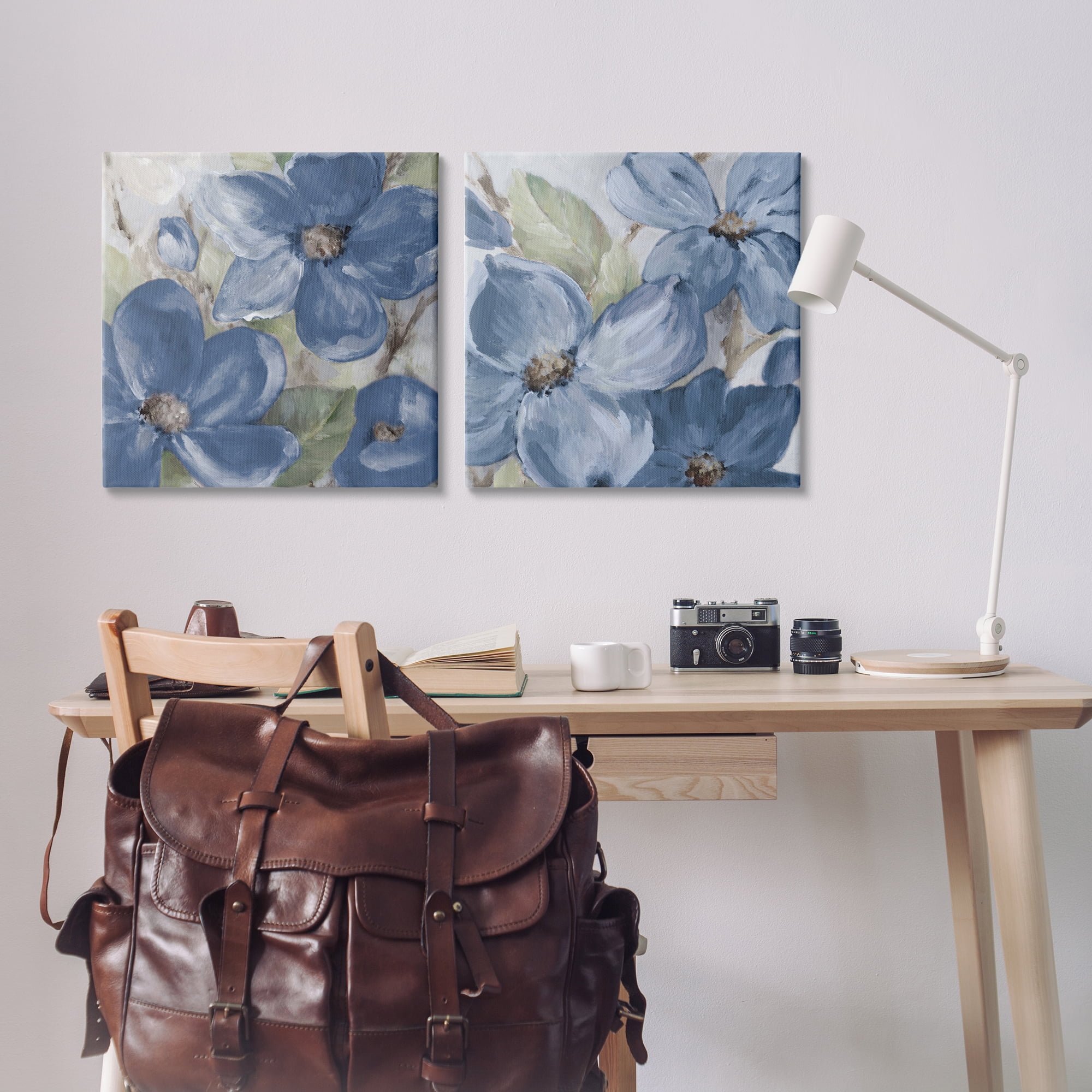 Stupell Industries Blue Blooming Petals Plants & Flowers Painting Wrapped Canvas Art Print Wall Art, 24 x 24, Set of 2