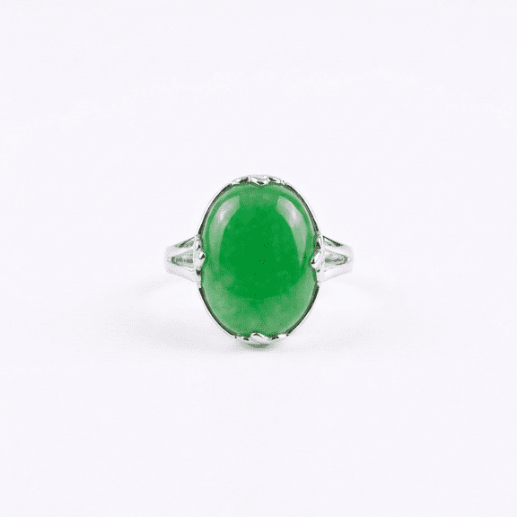 Bling Jewelry Womens Fleur-de-Lis Setting Dark Green Jade Oval Statement Ring Sterling Silver