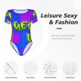 thumbnail image 4 of Goofa Geometry Dash Printed Women Rash Guard Short Sleeve,Tummy control Swimsuit Surfing Swimsuit Bathing Suit One Piece Swimsuit UPF 50-Small, 4 of 7
