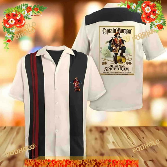 Beige Captain Morgan Funny Hawaiian Shirt Beach Gift For Dad