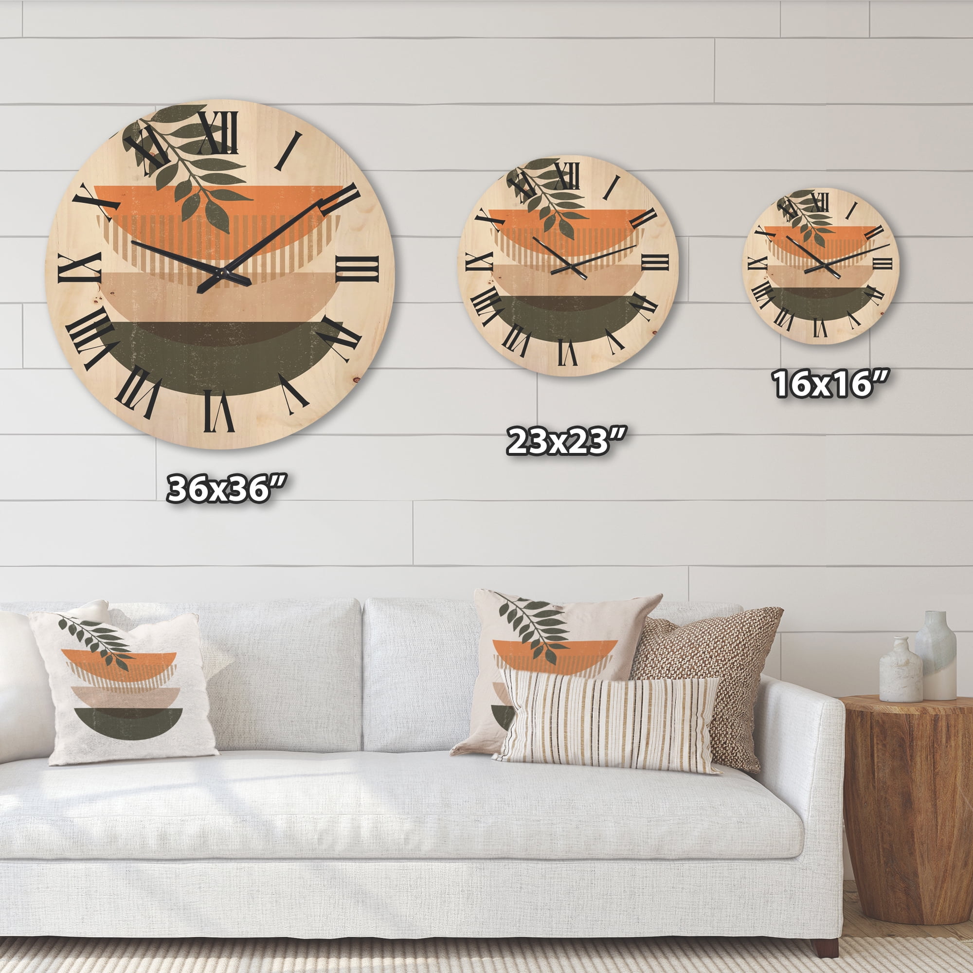 Designart 'Abstract Geometrical Moon and Sun With Leaf II' Modern Wood Wall Clock