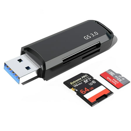Image of SD Card Reader Portable USB 3.0 Dual Slot Flash Memory Card Adapter Hub for SD SDHC SDXC MicroSD MicroSDHC MicroSDXC with Advanced All-in-One Design Black