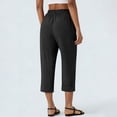 thumbnail image 4 of Cropped Pants Womens Petite Linen Pant 2026 Lightweight Elastic Waist Wide Leg Mid Calf Length Summer Beach Dress Capris Black XL, 4 of 6