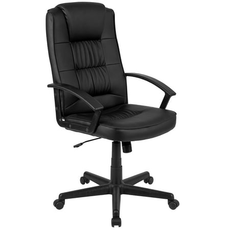 UPC: 0889142531142 | Flash Furniture Biscayne Flash Fundamentals High Back Black LeatherSoft-Padded Task Office Chair with Arms  BIFMA Certified