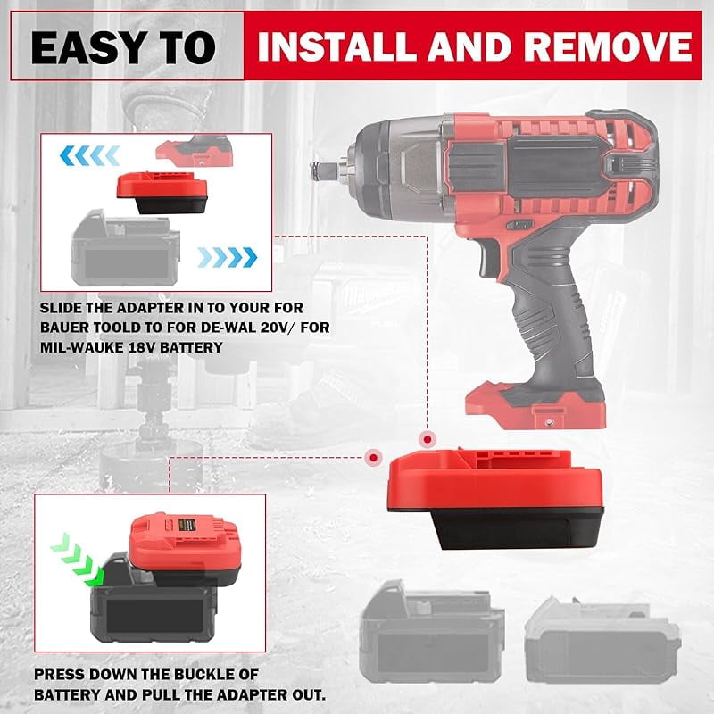 Adapter for De*Walt 20V & for Mil*wau*kee M18 18V Li-on Battery Convert to for Bauer 20V Power Tool