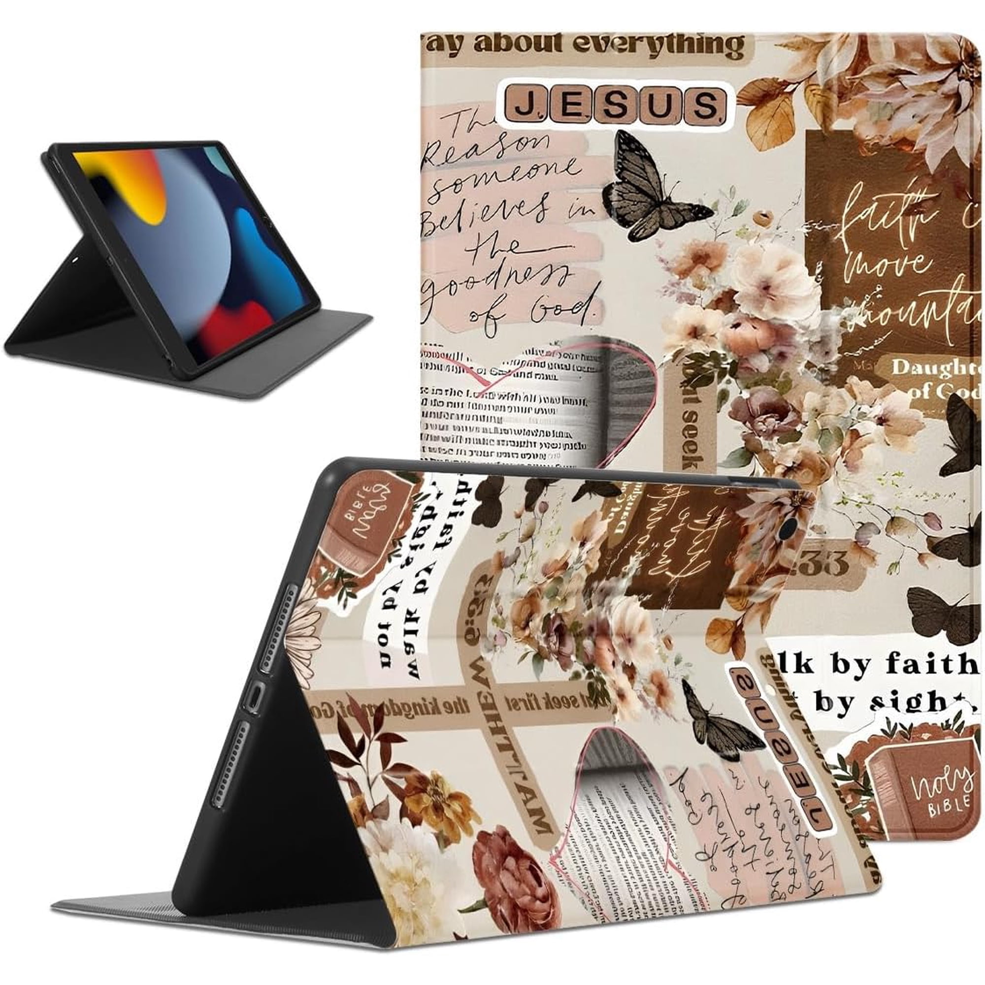 Collage Christian Jesus Tablet Case for iPad Pro 11 2021/2020/2018 Case 11",Cross Bible Verses Pattern for Women Men Teens Protective Cover Flip PU Leather Stand Funda
