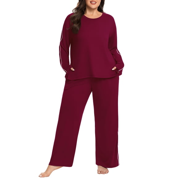 Cueply Women's Plus Size Pajama Set Long Sleeve Loungewear Long Pants Sleepwear Soft 2 Piece Pjs with Pockets