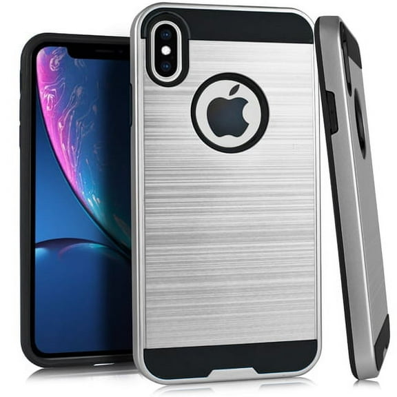 iPhone X / XS Case, 2-Piece Style Hybrid Shockproof Hard Case Cover with [Tempered Glass Screen Protector] Hybird Shockproof And Circlemalls Stylus Pen-Silver