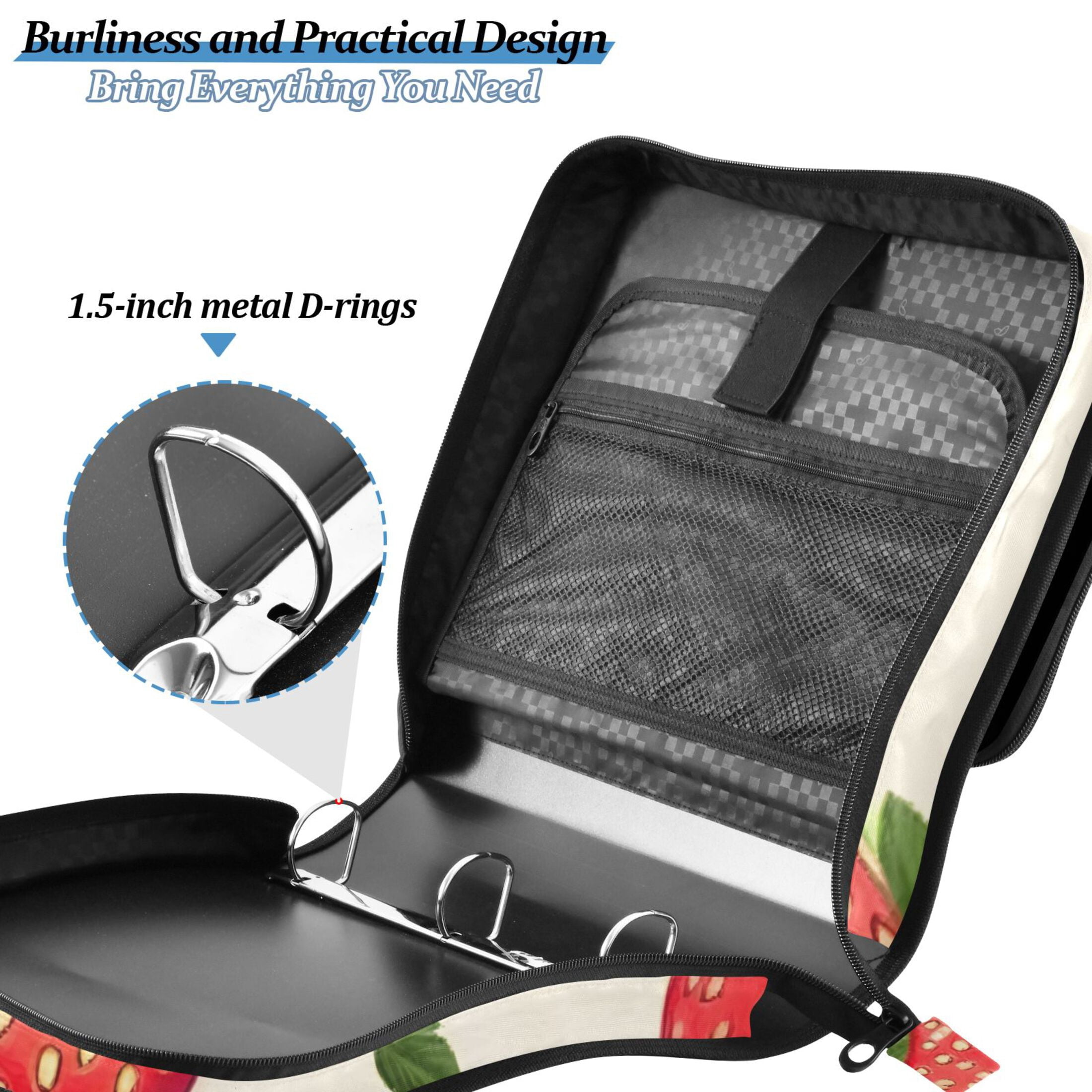 ALAZA Zipper Binder Strawberries 3 Ring Trapper Keeper File Folder Organizer Bag