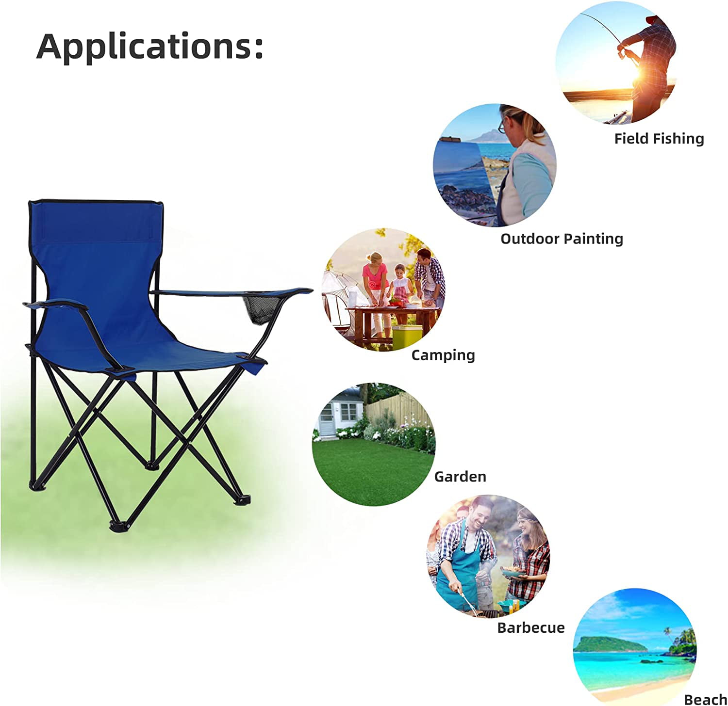 Toocust Folding Portable Chair, Collapsible Beach Chair, Lightweight  Backpacking Camping Chair with Arm Cup Holder, Blue 